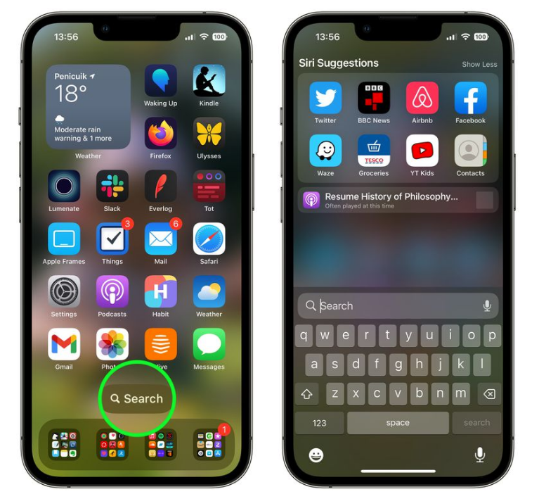 新疆苹果手机维修分享升级到 iOS 16 后，如何删除主屏幕上的搜索按钮 